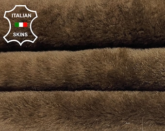 MOKKA BROWN On BROWN Olive Soft sheepskin shearling fur hairy sheep Italian leather hides hide skin skins 20"x27"  #B665
