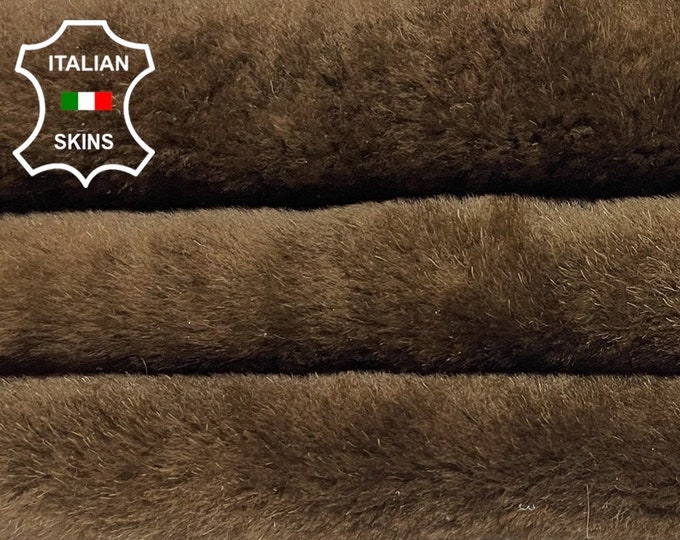 MOKKA BROWN On BROWN Olive Soft sheepskin shearling fur hairy sheep Italian leather hides hide skin skins 20"x27"  #B665