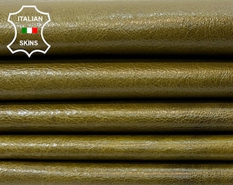 PISTACHIO GREEN ANTIQUED Crinkled Shiny Glossy Soft Italian Goatskin Goat Leather pack 2 hides skins total 10+sqf 0.7mm #B9904