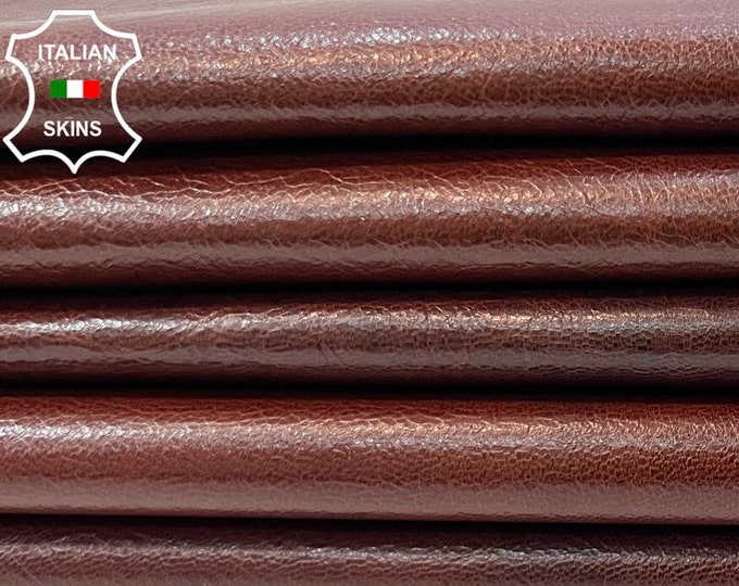 REDWOOD BROWN ANTIQUED Crinkled ShinyThin Soft Italian Goatskin Goat Leather pack 2 hides skins total 10+sqf 0.6mm #B9907