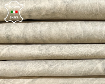 DIRTY CREAM GRAINY Distressed Thick Italian Lambskin Lamb Sheep leather pack 2 hides skins total 12sqf 1.1mm #B9660