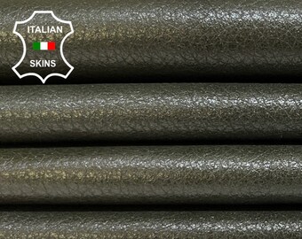DARK OLIVE GREEN Pebble Grainy Shiny Rough Italian Goatskin Goat leather pack 2 hides skins total 10sqf 0.8mm #B5856