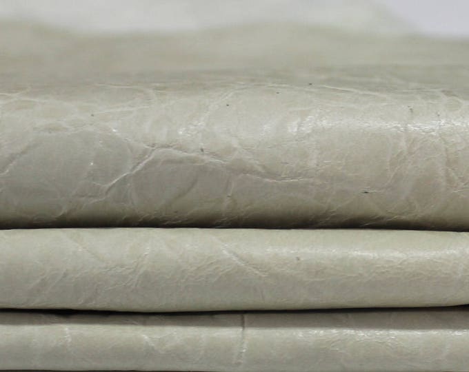 LIGHT GRAY crinkle patent Italian genuine  lambskin lamb sheep leather skin skins hide hides  7sqf #A2956