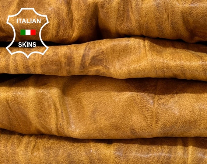 TAN BROWN WRINKLED Antiqued Vegetable Tan Vintage Look Soft Italian Lambskin Sheep leather pack 2 hides skins total 15sqf 0.9mm #B4984