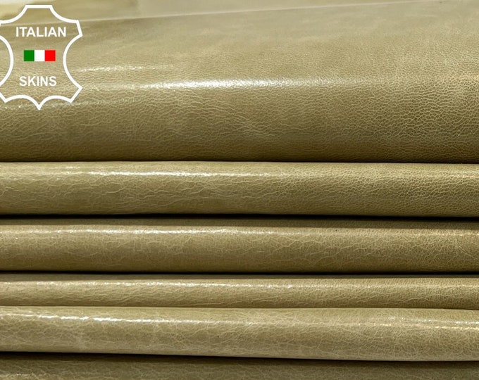 KHAKI BEIGE WAXY Vintage Look Soft Italian Lambskin Lamb Sheep Leather pack 5 hides skins total 35sqf 0.7mm #B9857