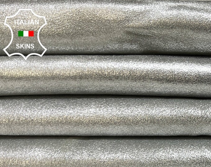 METALLIC SILVER CRACKLED Thick Italian Goatskin Goat Leather pack 2 hides skins total 7sqf 1.2mm #B4924