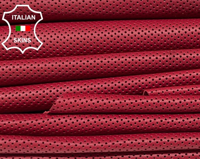 WINE RED PINHOLES Perforated Textured Soft Italian Lambskin Lamb Sheep Leather hides pack 2 skins total 12+sqf 0.6mm #B1178