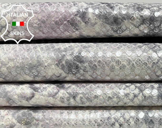 GRAY & PINK PYTHON Snake Print On Silver Pearlized Soft Italian Calfskin Calf Cow Leather hide hides skin skins 9sqf 0.9mm #B4663