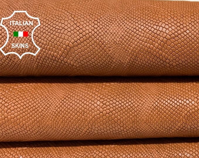 TAN BROWN SNAKE Textured Embossed Print On Vegetable Tan Thick Italian Calfskin Calf Cow Leather hide hides skin skins 12sqf 1.3mm #B5765