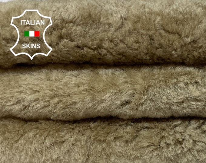 LIGHT CAMEL BROWN On Vintage Brown Soft sheepskin shearling fur hairy sheep Italian leather hides hide skin skins 19"x28"  #B653