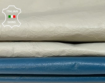 PACK BLUE & GRAY Crinkled thin Italian lambskin lamb sheep leather hides pack 2 skins total 11sqf 0.4mm #A9682