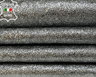 METALLIC STEEL CHROME Crispy Crinkled Soft Italian Goatskin Goat Leather pack 2 hides skins total 10+sqf 0.8mm #B6614