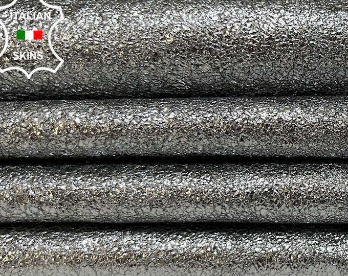 METALLIC STEEL CHROME Crispy Crinkled Soft Italian Goatskin Goat Leather pack 2 hides skins total 10+sqf 0.8mm #B6614