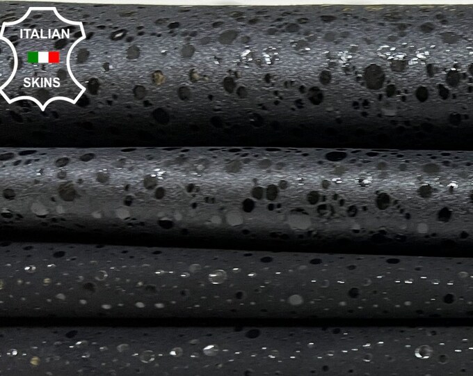 BLACK GLITTERS Print On 2 SHADES Italian Goatskin Goat Leather pack 2 hides skins total 5sqf 0.9mm #B9644