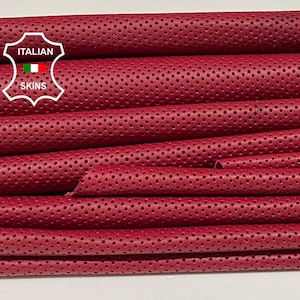 WINE RED PINHOLES Perforated Textured Soft Italian Lambskin Lamb Sheep Leather hides pack 2 skins total 12+sqf 0.6mm #B1178