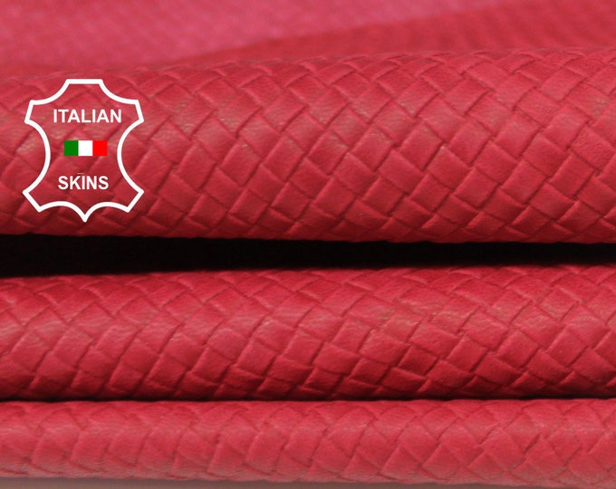 WOVEN NATURAL RED textured Italian Goatskin Goat Leather material for sewing crafts skin skins hides 8sqf 0.8mm #A6426