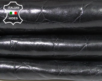 Italian strong goatskin leather skins skin PATENT BLACK REPTILE EMBOSSED 5sqf