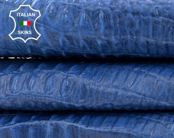 NATURAL BLUE ANTIQUED Vintage Look Crocodile Textured Embossed Print On Italian Lambskin Sheep Leather pack 2 hides total 9sqf 1.0mm #C637