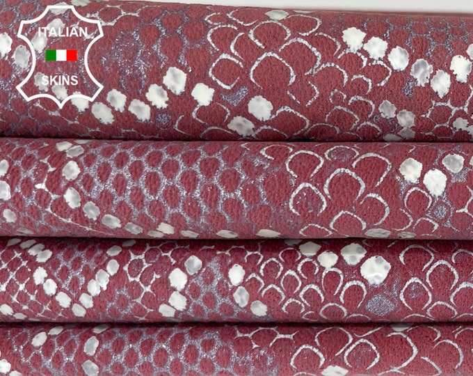 RED WINE BORDEAUX snake print textured on Italian lambskin sheep leather skin skins hide hides 6sqf 0.6mm #A8012