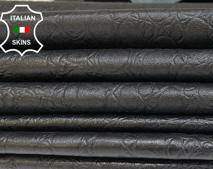 BLACK CROCODILE TEXTURED Print On Thin Soft Italian Lambskin Lamb Sheep Leather hides pack 6 skins total 35sqf 0.4mm #B2092