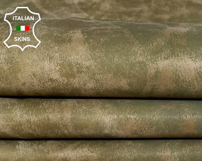 KHAKI GREEN DISTRESSED Vintage Look soft Italian Lambskin Lamb Sheep leather hide hides skin skins 6+sqf 0.6mm #A9779