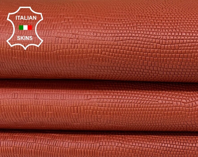 TERRACOTTA BRIC TEJUS Reptile Embossed Print On Vegetable Tan Thick Italian Lambskin Sheep Leather hides skins 9sqf 1.5mm #B8773