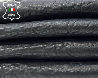 Delivered Duty Paid-WASHED BUBBLY GRAINY Black Vegetable Tan Thick Italian Lamb Leather pack 2 skins total 10+sqf 2.0mm #B9954