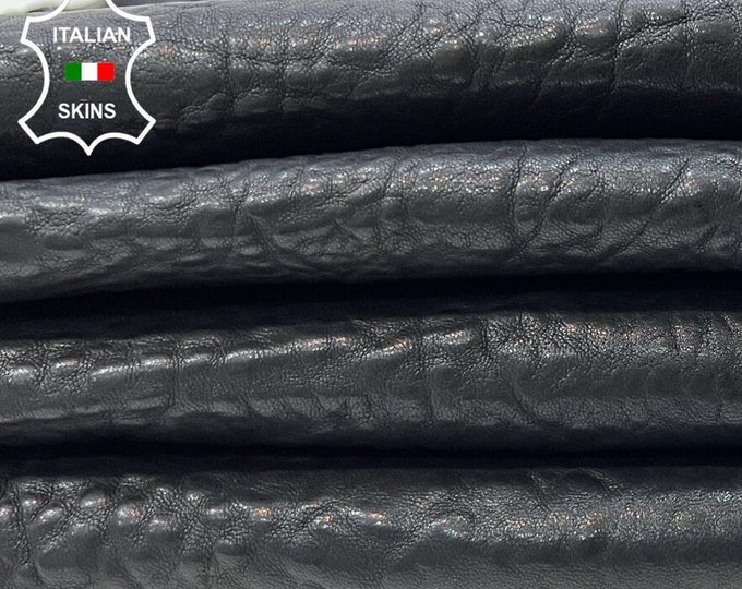 WASHED BUBBLY GRAINY Black Vegetable Tan Thick Italian Lambskin Lamb Sheep Leather pack 2 hides skins total 10+sqf 2.0mm #B9954