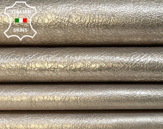 METALLIC PLATINUM ECRU Crinkled Thick Italian Goatskin Goat Leather pack 2 hides skins total 11sqf 1.1mm #B5331