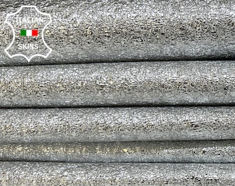 METALLIC SILVER CRISPY Stretch Thin Soft Italian Lambskin Lamb Sheep Leather pack 2 hides skins total 11sqf 0.6mm #B6535