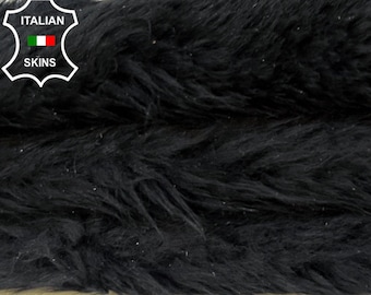 Delivered Duty Paid-BLACK On DARK BLUE Suede Hair On sheepskin shearling fur hairy sheep Italian leather skin 25"x27"  #B3995