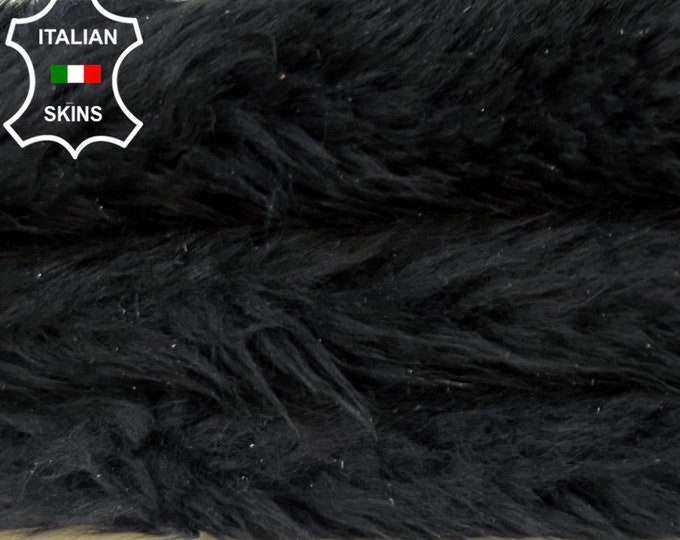BLACK On DARK BLUE Suede Hair On sheepskin shearling fur hairy sheep Italian leather hide hides skin skins 25"x27"  #B3995