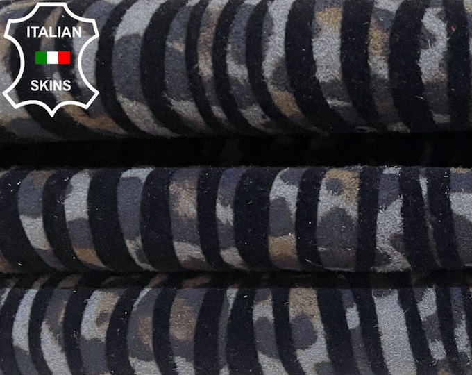 BLACK VELVET ZEBRA Print On Gray Leopard On Soft Italian Calfskin Calf Cow Leather hide hides skin skins 3-4sqf 1.0mm #B2961