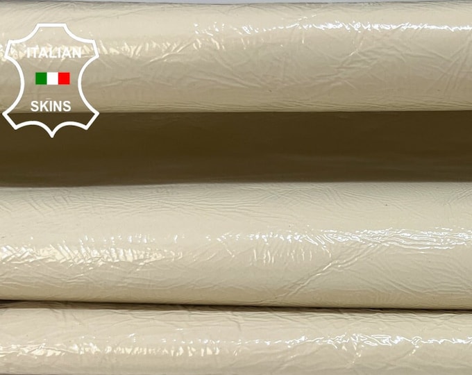 PATENT BEIGE CRINKLED Shiny Thick Italian Goatskin Goat Leather hide hides skin skins 7sqf 1.2mm #B6777