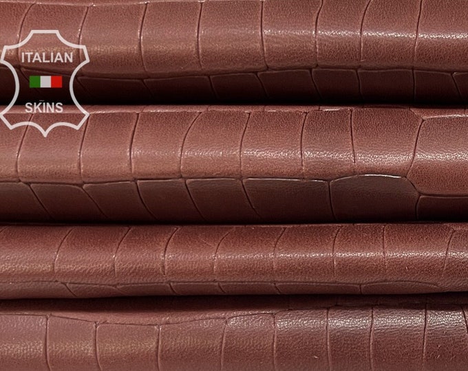 CHESTNUT REDDISH BROWN Antiqued Crocodile Textured Embossed Print On Vegetable Tan Thick Lamb Leather pack 2 hides total 18sqf 1.2mm #B7580