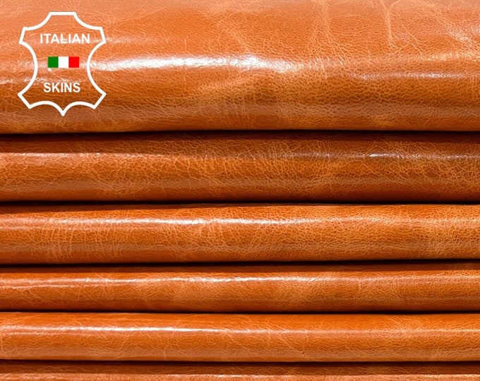 ORANGE WAXY VINTAGE Look Shiny Soft Italian Lambskin Lamb Sheep Leather pack 3 hides skins total 20sqf 0.8mm #B9856