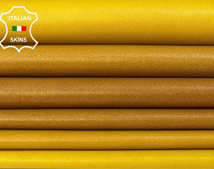TAN & YELLOW DISTRESSED Mango Yellow Soft Italian Lambskin Lamb Sheep Leather hides pack 2 skins total 14sqf 0.7mm #B9632