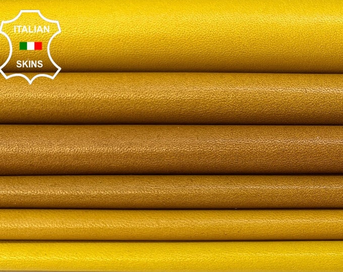 TAN & YELLOW DISTRESSED Mango Yellow Soft Italian Lambskin Lamb Sheep Leather hides pack 2 skins total 14sqf 0.7mm #B9632