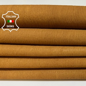 CAMEL TAN STRETCH Naked Vegetable Tanned Soft Italian Lambskin Lamb Sheep Leather pack 2 hides skins total 8sqf 0.7mm #B6532