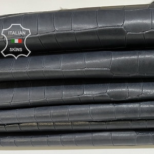 ANTHRACITE MIDNIGHT CROCODILE Textured Embossed Print on vegetable tan Thick Italian Lambskin leather pack 3 hides total 24sqf 1.1mm #B7922