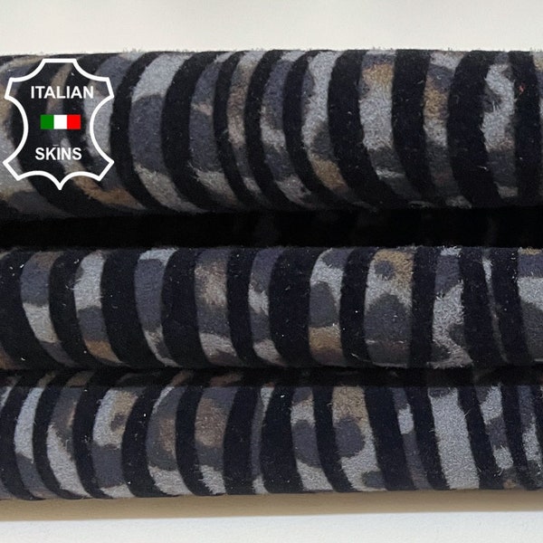 BLACK VELVET ZEBRA Print On Gray Leopard On Soft Italian Calfskin Calf Cow Leather hide hides skin skins 3-4sqf 1.0mm #B2961