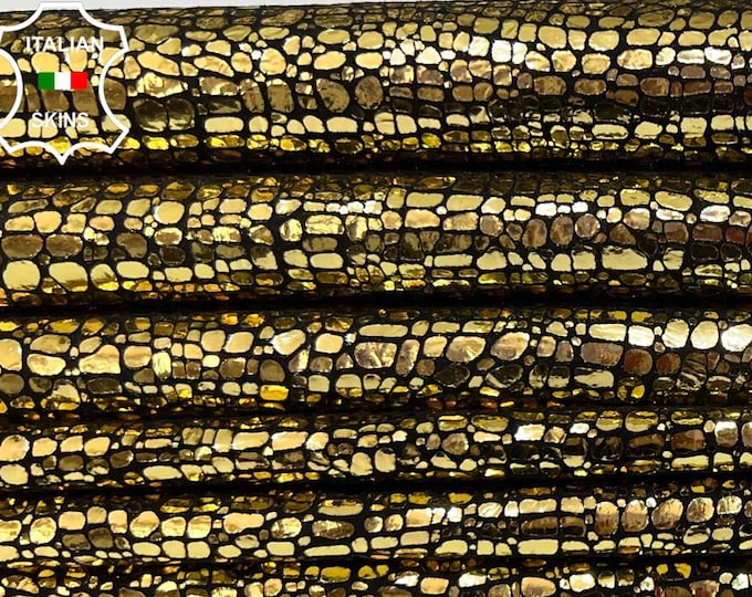 METALLIC GOLD REPTILE Print On Soft Italian Goatskin Goat Leather pack 2 hides skins total 8sqf 0.7mm #B9166