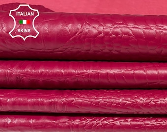 FUCHSIA RASPBERRY RED Pink Alligator Crocodile Embossed Textured on Italian Goatskin Goat leather pack 2 skins total 12+sqf 1.0mm #A9558