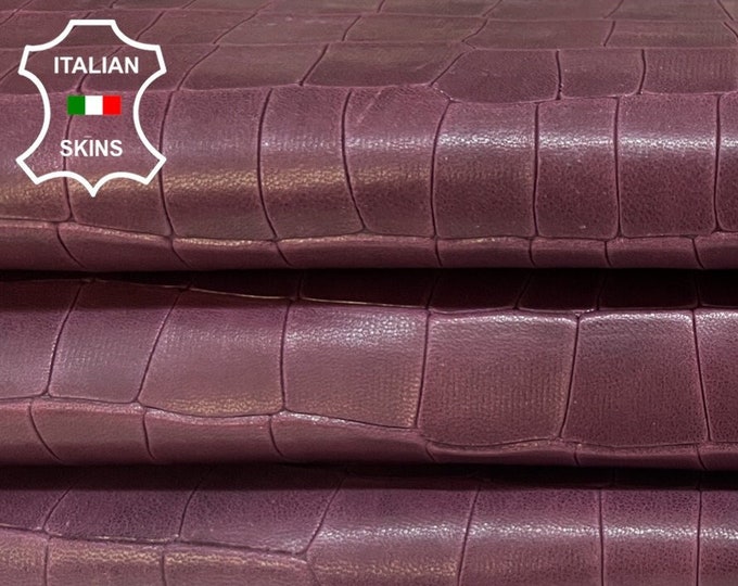 WINE PLUM CROCODILE Textured Embossed Print On Vegetable Tan Thick Italian Calfskin Cow Leather hide hides skin skins 9sqf 1.1mm #B5732