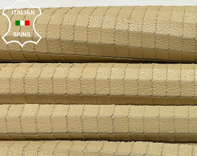 BEIGE RECTANGLES SCALES Textured Print On Thin Soft Italian Lambskin Lamb Sheep Leather hides hide skin skins 4+sqf 0.6mm #B2805