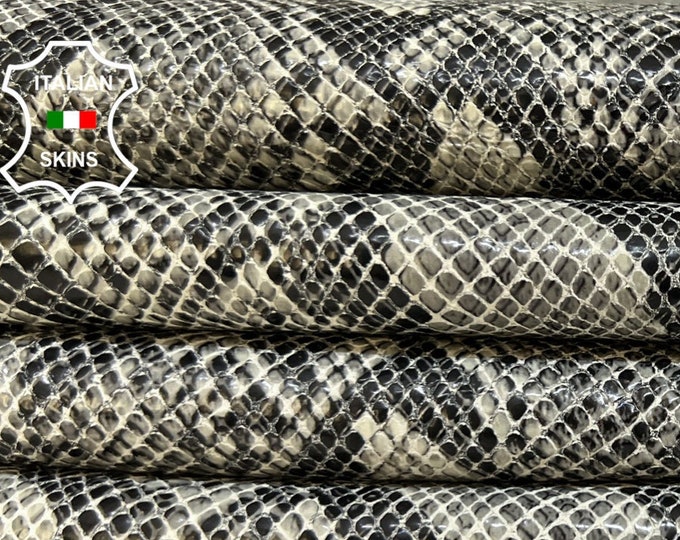 GRAY PYTHON SNAKE Print On Ivory Soft Italian Lambskin Lamb Sheep Leather pack 2 hides skins total 10+sqf 1.0mm #B5619