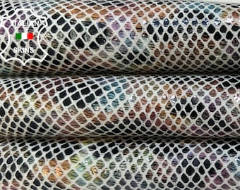 Free FedEx & Duties - MULTICOLOR LEOPARD And SNAKE print on Gray Soft Italian Goatskin Goat leather skin 6sqf 0.7mm #B5474