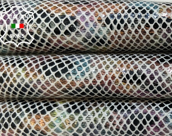 MULTICOLOR LEOPARD And SNAKE print on Gray Soft Italian Goatskin Goat leather skin hide skins hides 6sqf 0.7mm #B5474