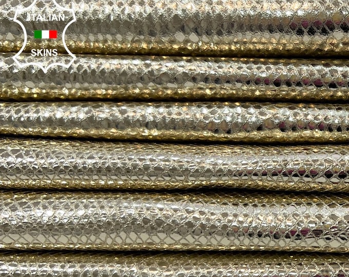 METALLIC LIGHT GOLD Snake Reptile Print On Thick Soft Italian Goatskin Goat Leather pack 2 hides skins total 14sqf 1.2mm #C310