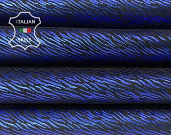 Free FedEx & Duties - METALLIC BLUE ZEBRA Print  Backed On Strong Goat Leather pack 2 skins total 9+sqf 1.0mm #B7866